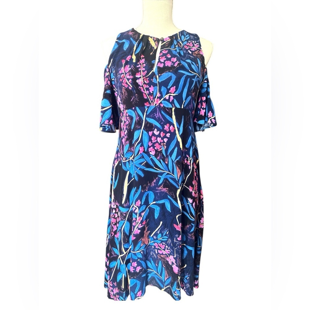 Maeve dress with off-the-shoulder sleeves . Blue and Pink Floral-Size 4.